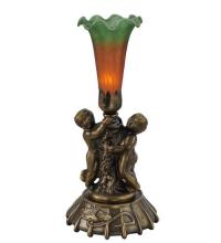Meyda Blue 11428 - 12" High Amber/Green Tiffany Pond Lily Twin Cherub Mini Lamp