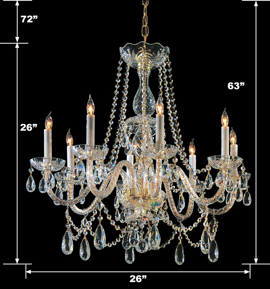 Traditional Crystal 8 Light Hand Cut Crystal Polished Brass