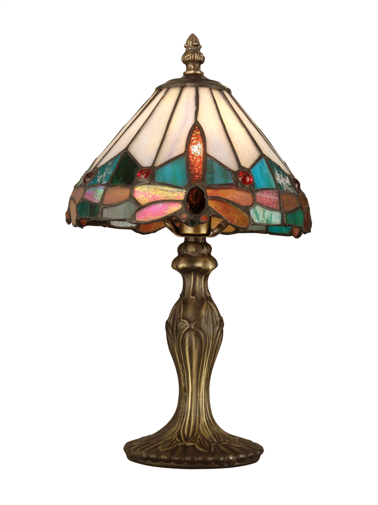 Roseate Jewel Dragonfly Tiffany Accent Table Lamp