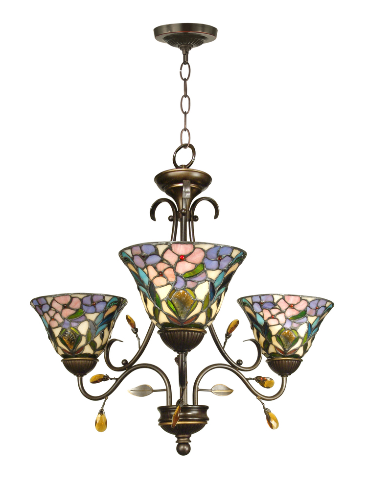Crystal Peony 3-Light Tiffany Hanging Fixture