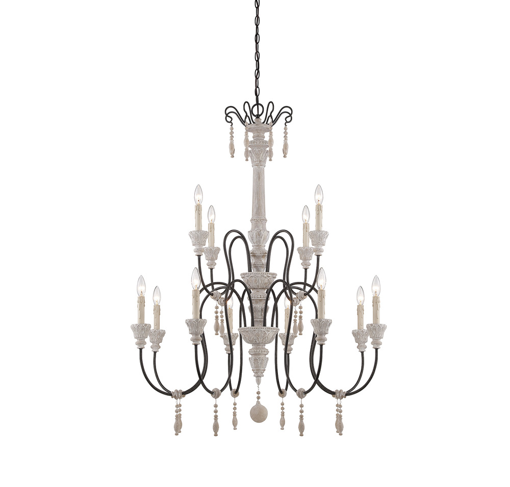 Ashland 12-light Chandelier In White Washed Driftwood