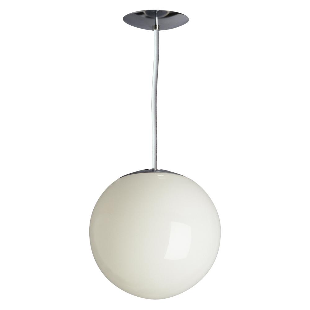 1-Light Pendant in Polished Chrome with Swedish Ball White Glass (w/ Cord)