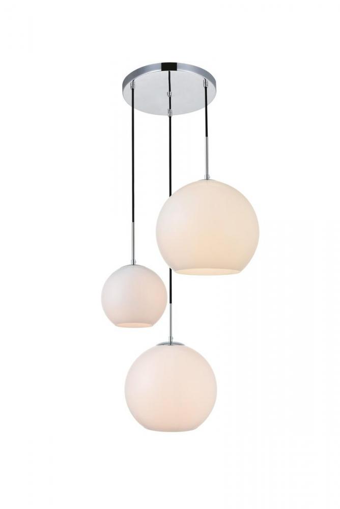 Baxter 3 Lights Chrome Pendant With Frosted White Glass