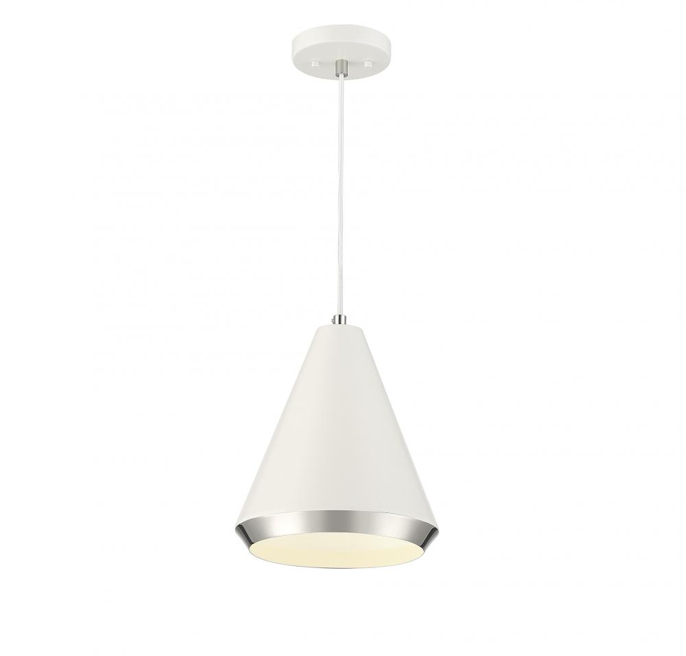 1-Light Pendant in White with Polished Nickel