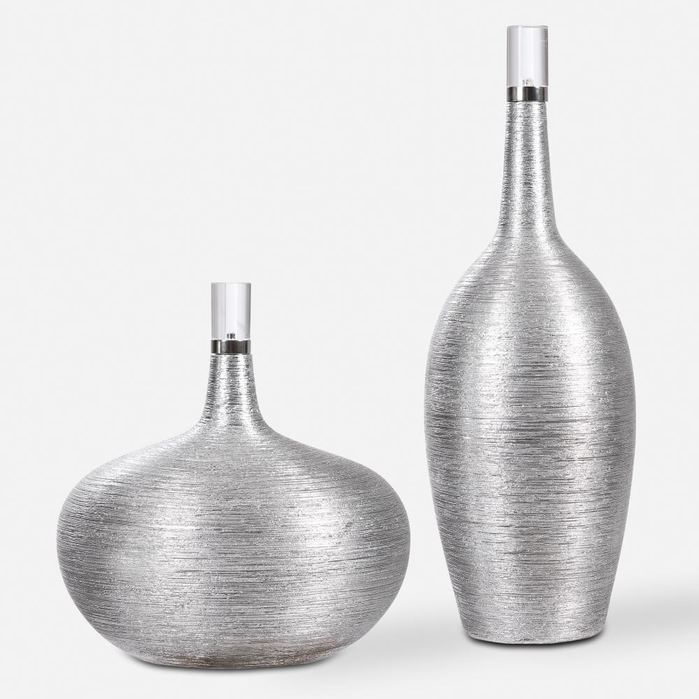 Uttermost Gatsby Silver Ribbed Bottles Set/2